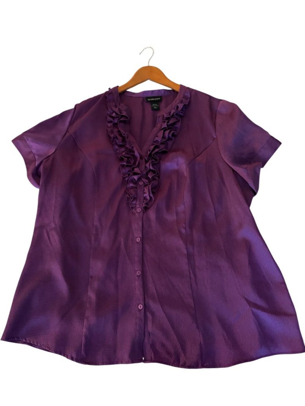 Lane Bryant Purple Blouse V-Neckline Ruffle Short Sleeve Size 22/24 - Picture 7 of 8